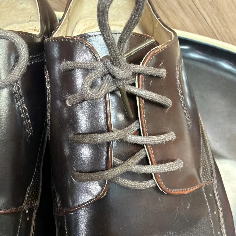 Stacy Adams Men's Brown Leather Oxford Dress Shoes Square Toe Lace Up Sz 14 W